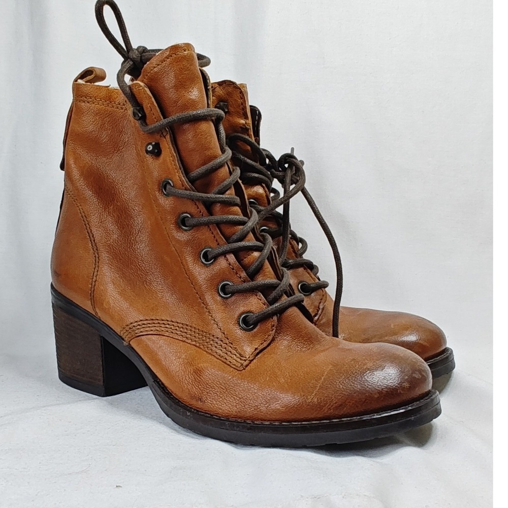 Dune London Patsie D Boots Tan Leather Shearling Lined Lace Up Side Zip 39 8.5